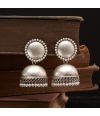 TIMELESS OXIDISED SILVER JHUMKA WITH INTRICATE DETAILING & DELICATE PEARL DROPS