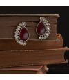 DEEP MAROON TEARDROP STONE WITH WHITE STONE SETTING OXIDISED SILVER EARRING