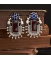 RICH MAROON & BLUE STONE SETTING ELEPHANT DESIGN OXIDISED SILVER EARRING