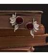 MAROON STONE IN OXIDISED SILVER EARRING WITH DELICATE LEAF MOTIF