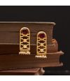 GOLD PLATED MAROON STONE EARRING WITH PEARL DROPS