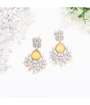 ELEGANT YELLOW & WHITE STONE STUDDED DANGLER EARRINGS 