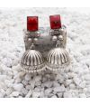 SILVER JHUMKA EARRING WITH RED STONE ACCENT