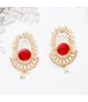 GOLD TONED EARRINGS WITH RED STONE & PEARL DETAILING