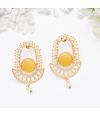 GOLD TONED EARRINGS WITH YELLOW STONE & PEARL DETAILING