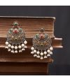 STONE STUDDED DUAL TONE CHANDBALI WITH PEARL DROPS