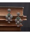 GREEN STONE STUDDED ANTIQUE SILVER  EARRING