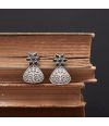 INTRICATE DESIGN WITH FLORAL MOTIF OXIDISED SILVER EARRING