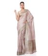 CREAM TUSSAR, PLAIN BODY, THREADWORK ON PALLU & BORDER, CONTRAST BLOUSE PIECE