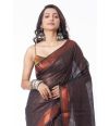 BLACK BODY ALL OVER COPPER SMART CHECKS, COPPER ZARI BORDER WITH FLORAL PRINTED BLOUSE PIECE