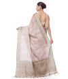 CREAM TUSSAR, PLAIN BODY, THREADWORK ON PALLU & BORDER, CONTRAST BLOUSE PIECE