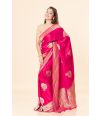 Regal Red Mashroo Silk Saree with Exquisite Peacock Thread work, Subtle Zari Border & MATCHING BLOUSE PIECE