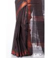 BLACK BODY ALL OVER COPPER SMART CHECKS, COPPER ZARI BORDER WITH FLORAL PRINTED BLOUSE PIECE