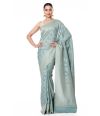 SEA FOAM GREEN KHADDI BANARASI WITH ZARI BORDER AND PALLU WITH MATCHING ZARI WOVEN BLOUSE PIECE