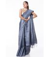 STEEL BODY SELF THREADWORK TUSSAR SILK SAREE, MATCHING BLOUSE PIECE