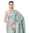 SEA FOAM GREEN KHADDI BANARASI WITH ZARI BORDER AND PALLU WITH MATCHING ZARI WOVEN BLOUSE PIECE