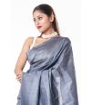 STEEL BODY SELF THREADWORK TUSSAR SILK SAREE, MATCHING BLOUSE PIECE