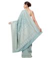 SEA FOAM GREEN KHADDI BANARASI WITH ZARI BORDER AND PALLU WITH MATCHING ZARI WOVEN BLOUSE PIECE