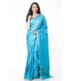 SAPPHIRE BLUE TUSSAR, SELF CHECKS WITH NARROW GOLD ZARI BORDER & MATCHING BLOUSE PIECE