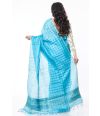 SAPPHIRE BLUE TUSSAR, SELF CHECKS WITH NARROW GOLD ZARI BORDER & MATCHING BLOUSE PIECE