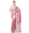 MAUVE BODY GHICHHA TUSSAR WITH THREADWORK ON BODY AND CUTWORK ON PALLU, CONTRAST BLOUSE PIECE