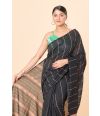 BLACK & ORANGE POP KHESH SAREE WITH MATCHING BLOUSE PIECE