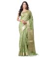 PISTA GREEN LINEN BANARASI WITH ALL OVER ZARI BUTA, ZARI BORDER WITH MATCHING ZARI BUTA BLOUSE PIECE