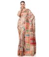 GUJRATI PATOLA SILK SAREE WITH FLORAL THREADWORK ALL OVER BODY AND CONTRAST RED BLOUSE PIECE