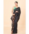 BLACK & ORANGE POP KHESH SAREE WITH MATCHING BLOUSE PIECE