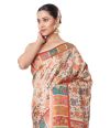 GUJRATI PATOLA SILK SAREE WITH FLORAL THREADWORK ALL OVER BODY AND CONTRAST RED BLOUSE PIECE