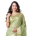 PISTA GREEN LINEN BANARASI WITH ALL OVER ZARI BUTA, ZARI BORDER WITH MATCHING ZARI BUTA BLOUSE PIECE