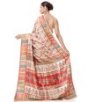 GUJRATI PATOLA SILK SAREE WITH FLORAL THREADWORK ALL OVER BODY AND CONTRAST RED BLOUSE PIECE