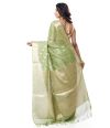 PISTA GREEN LINEN BANARASI WITH ALL OVER ZARI BUTA, ZARI BORDER WITH MATCHING ZARI BUTA BLOUSE PIECE