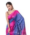 BERRY BLUE GHICHHA ,TEMPLE BORDER WITH IKKAT PALLU, CONTRAST BLOUSE PIECE