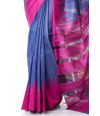 BERRY BLUE GHICHHA ,TEMPLE BORDER WITH IKKAT PALLU, CONTRAST BLOUSE PIECE