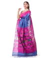 BERRY BLUE GHICHHA ,TEMPLE BORDER WITH IKKAT PALLU, CONTRAST BLOUSE PIECE