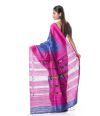 BERRY BLUE GHICHHA ,TEMPLE BORDER WITH IKKAT PALLU, CONTRAST BLOUSE PIECE