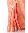 PEACH LINEN BANARASI WITH ALL OVER ZARI BUTA, ZARI BORDER WITH MATCHING ZARI BUTA BLOUSE PIECE