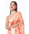 PEACH LINEN BANARASI WITH ALL OVER ZARI BUTA, ZARI BORDER WITH MATCHING ZARI BUTA BLOUSE PIECE