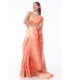 PEACH LINEN BANARASI WITH ALL OVER ZARI BUTA, ZARI BORDER WITH MATCHING ZARI BUTA BLOUSE PIECE