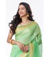 GREEN & LEMON OMBRE LINEN SAREE, CONTRAST PALLU, ZARI BORDER WITH CONTRAST BLOUSE PIECE