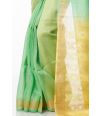 GREEN & LEMON OMBRE LINEN SAREE, CONTRAST PALLU, ZARI BORDER WITH CONTRAST BLOUSE PIECE