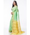 GREEN & LEMON OMBRE LINEN SAREE, CONTRAST PALLU, ZARI BORDER WITH CONTRAST BLOUSE PIECE