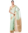 MINT GREEN BODY LINEN BANARASI WITH ALL OVER ZARI BUTA, CONTRAST BORDER, AND CONTRAST BLOUSE PIECE