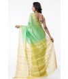 GREEN & LEMON OMBRE LINEN SAREE, CONTRAST PALLU, ZARI BORDER WITH CONTRAST BLOUSE PIECE