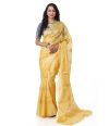 LIGHT GOLD PURE TUSSAR, WITH GOLD BUTA & NARROW GOLD BORDER, WITH MATCHING BLOUSE PIECE