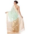 MINT GREEN BODY LINEN BANARASI WITH ALL OVER ZARI BUTA, CONTRAST BORDER, AND CONTRAST BLOUSE PIECE