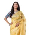 LIGHT GOLD PURE TUSSAR, WITH GOLD BUTA & NARROW GOLD BORDER, WITH MATCHING BLOUSE PIECE