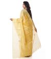 LIGHT GOLD PURE TUSSAR, WITH GOLD BUTA & NARROW GOLD BORDER, WITH MATCHING BLOUSE PIECE