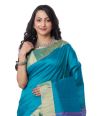 TEAL BLUE DUAL TONE GHICHHA TUSSAR, CONTRAST PALLU & ZARI BORDER WITH CONTRAST BLOUSE PIECE